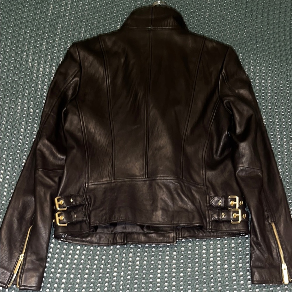 Vintage Y2K Moda International Leather Jacket with Gold Accents - Picture 9 of 11